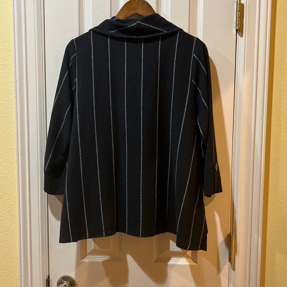 Ali Miles Womens Black w/White Stripes Cowl Neck Tunic Blouse Sz PM Artsy Boho - Picture 8 of 16